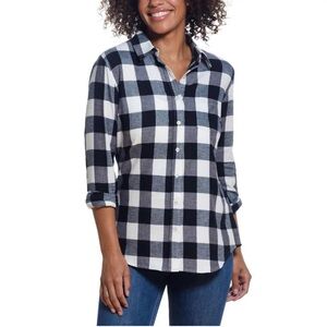 Weatherproof Vintage Long Sleeve Flannel Shirt Top black/white size Medium